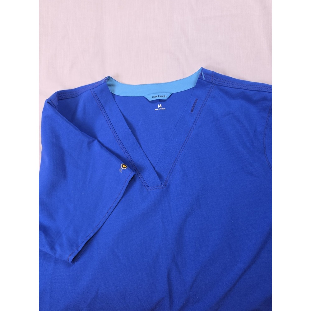 Carhartt Womens Blue V Neck Scrub Tunic Pockets Stretch Nurse Top C12110 M